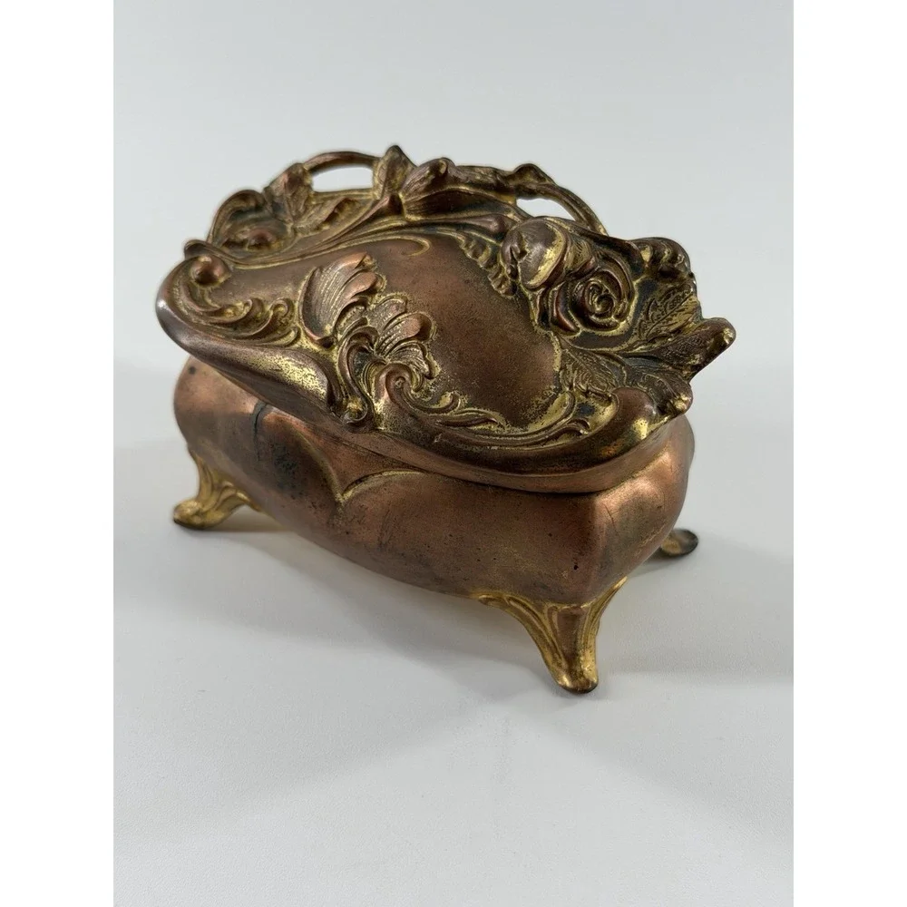 Antique Jennings Bros JB Art Nouveau Jewelry Casket Trinket Box Footed